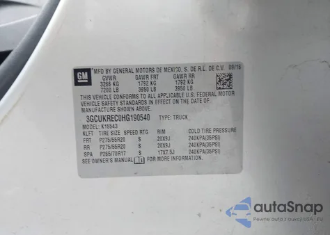 2017 Chevrolet Silverado 1500 2Lt z USA, uszkodzony, nr VIN 3GCUKREC0HG190540